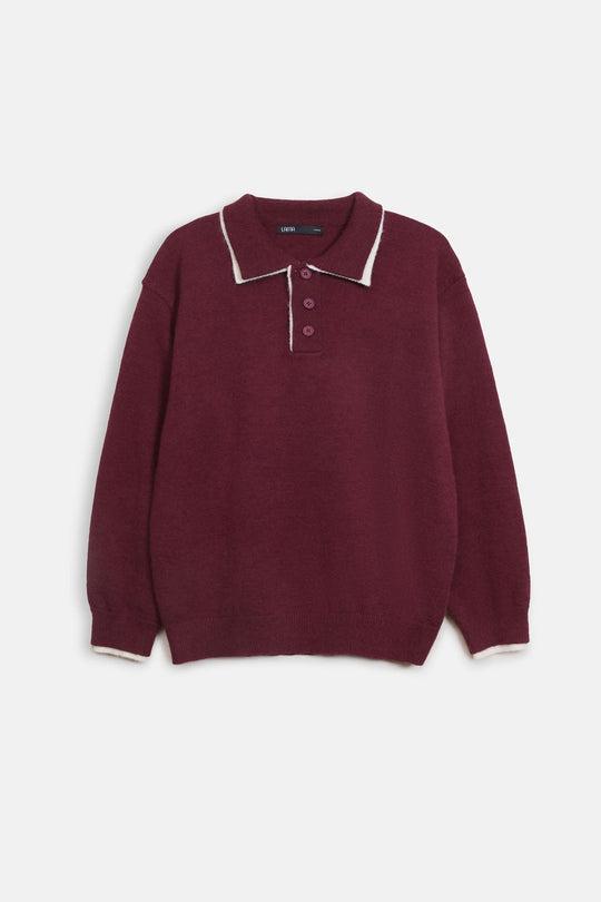 CONTRAST TRIM POLO SWEATER