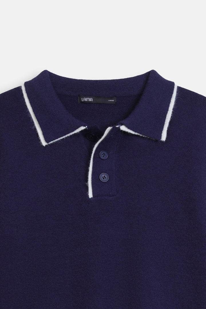 CONTRAST TRIM POLO SWEATER