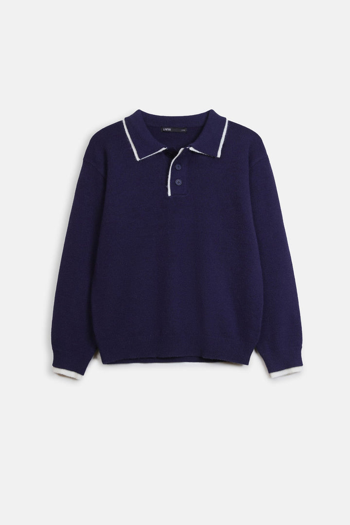 CONTRAST TRIM POLO SWEATER