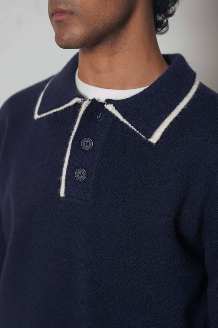 CONTRAST TRIM POLO SWEATER