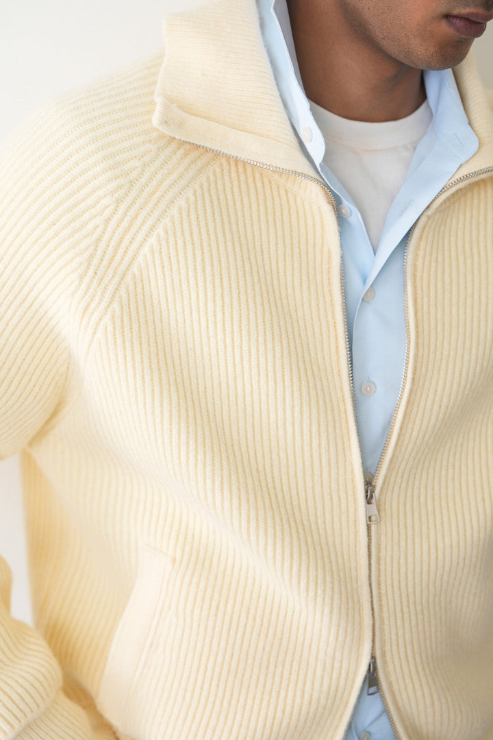 RIBBED ZIPPER CARDIGAN