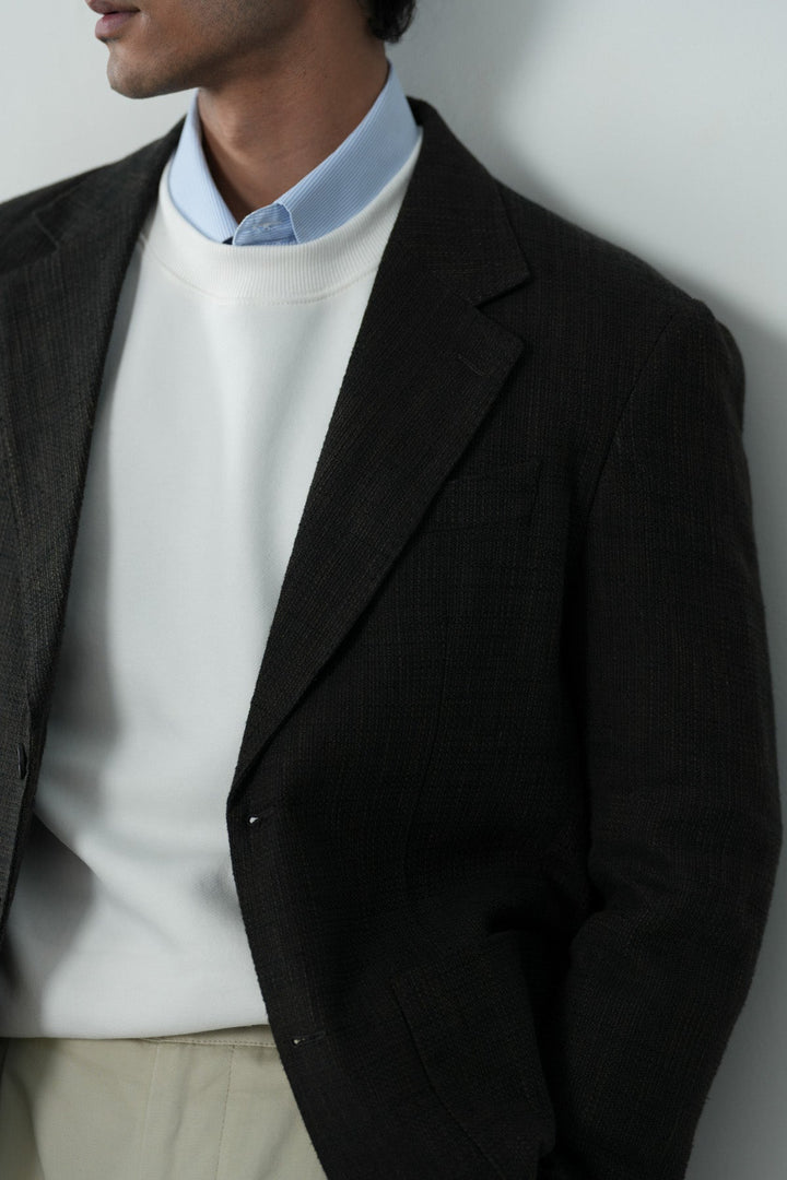 TEXTURED UNLINED LINEN BLAZER