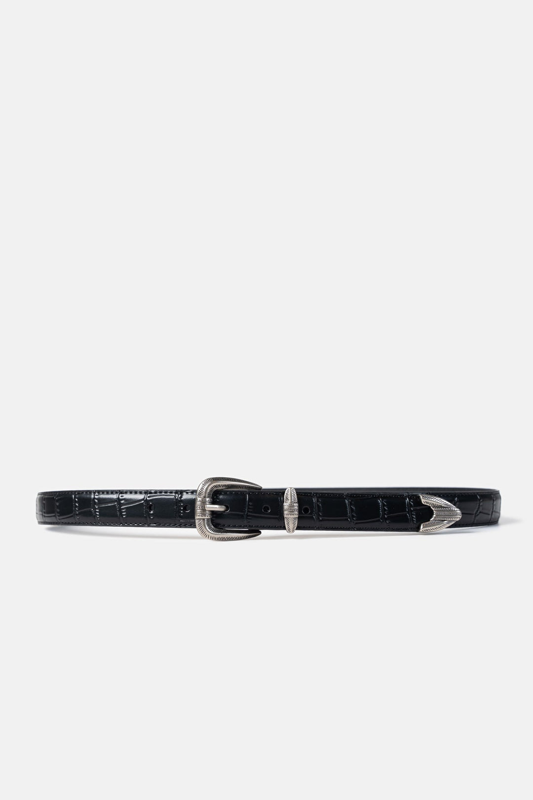 Croc-Embossed Leather Belt