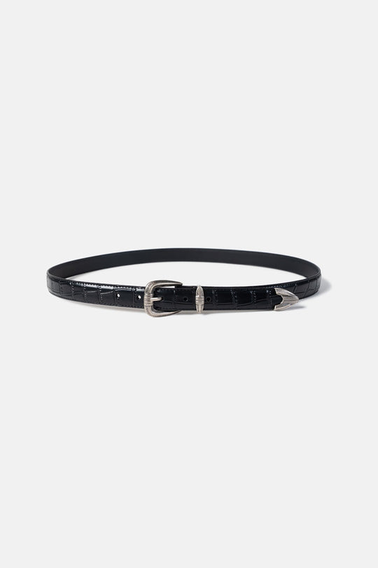 Croc-Embossed Leather Belt