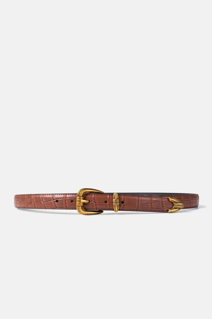 Croc-Embossed Leather Belt