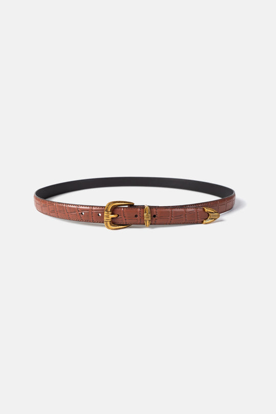 Croc-Embossed Leather Belt