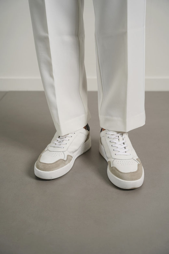 WHITE LACE-UP LEATHER SNEAKERS