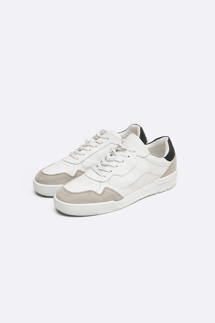 WHITE LACE-UP LEATHER SNEAKERS