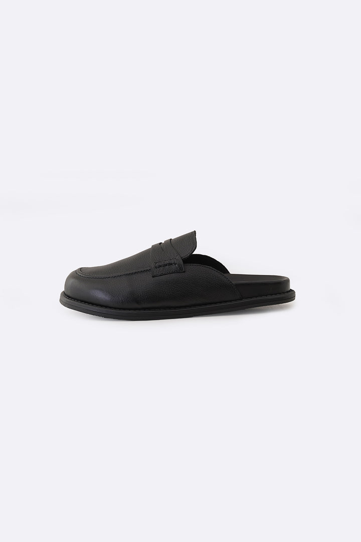BLACK GRAIN LEATHER MULES