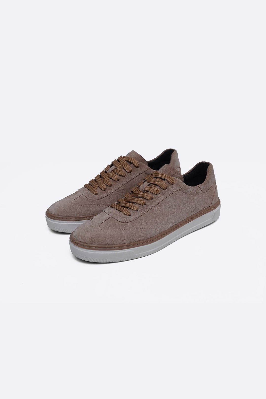 BEIGE LACE-UP LEATHER SNEAKER