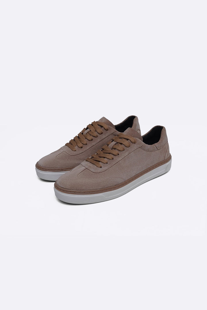 BEIGE LACE-UP LEATHER SNEAKER