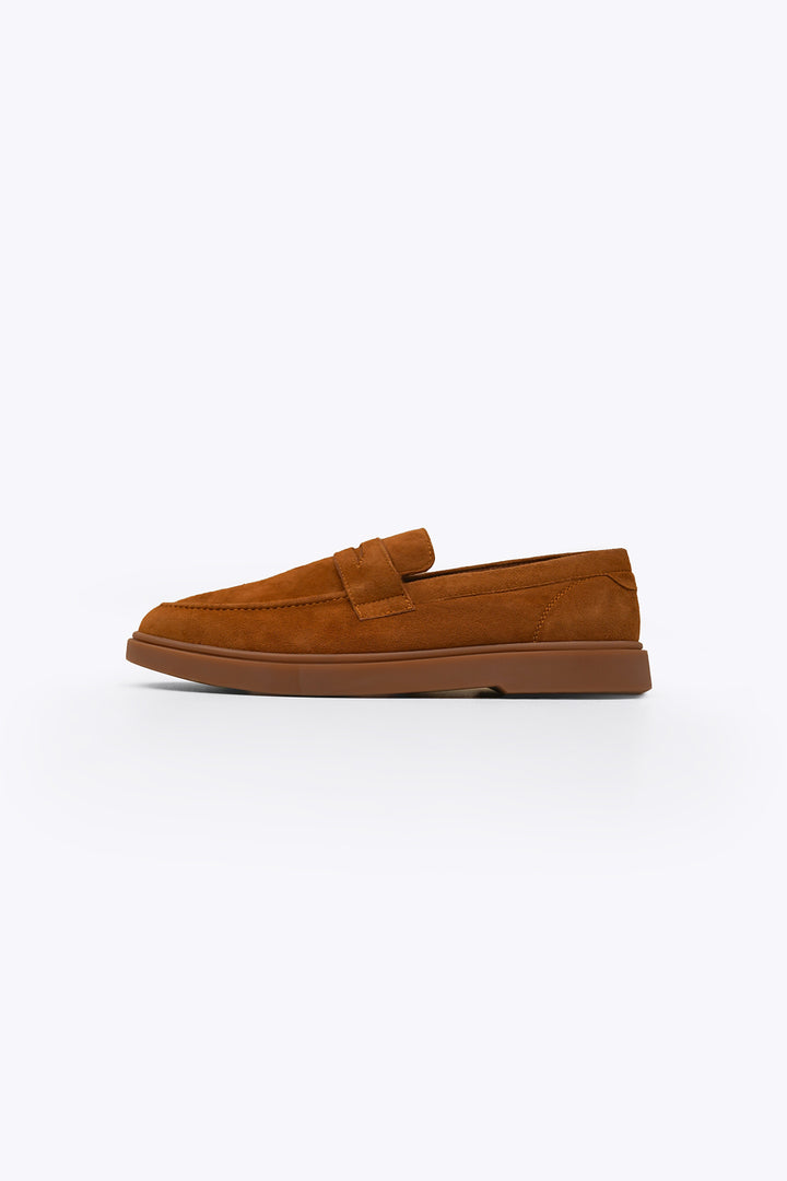 TAUPE SUEDE PENNY LOAFERS