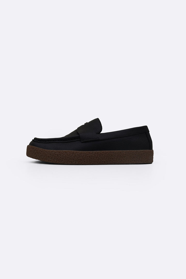 BLACK MILLED LEATHER PENNY LOAFERS