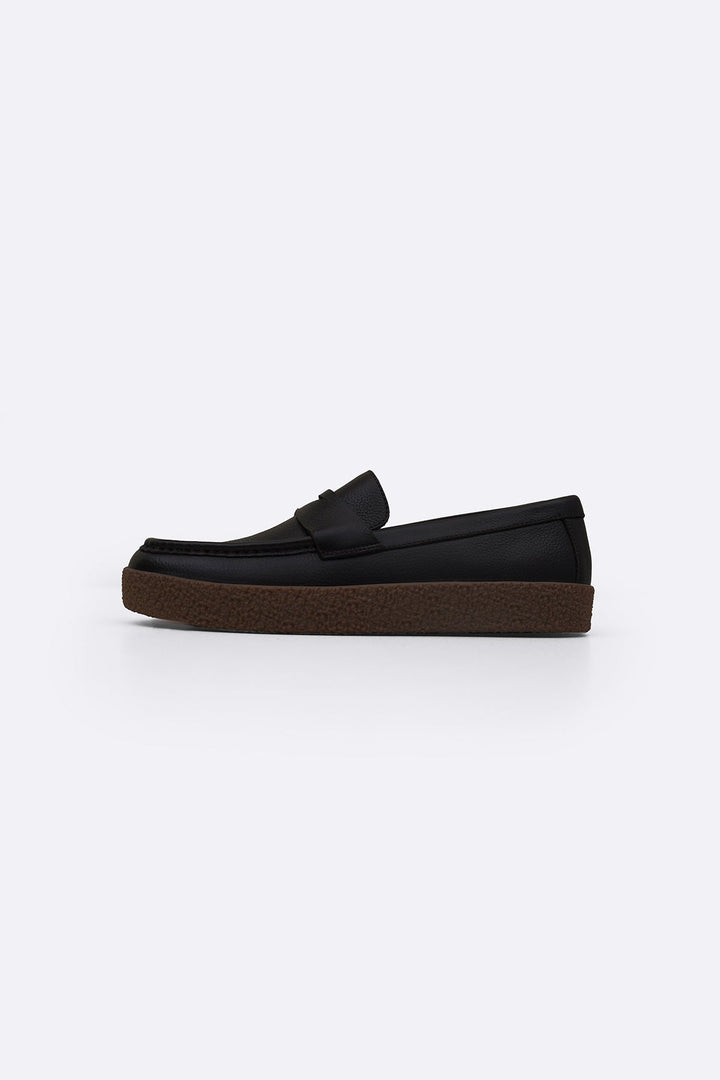DARK BROWN MILLED LEATHER PENNY LOAFERS