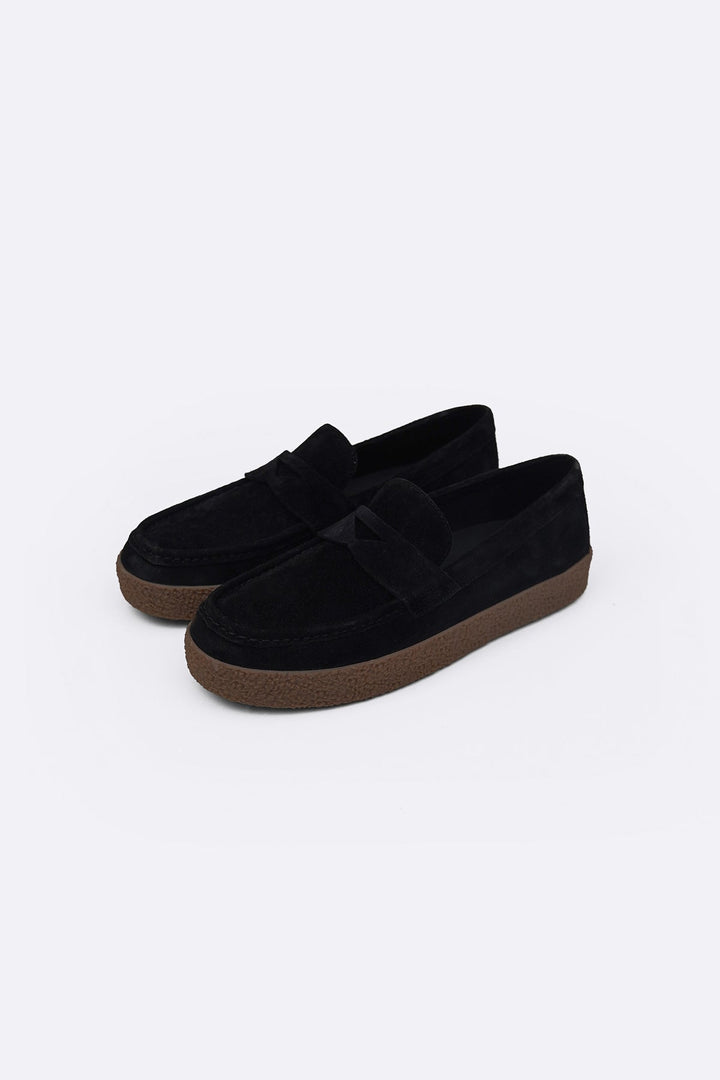 BLACK SUEDE PENNY FLATS