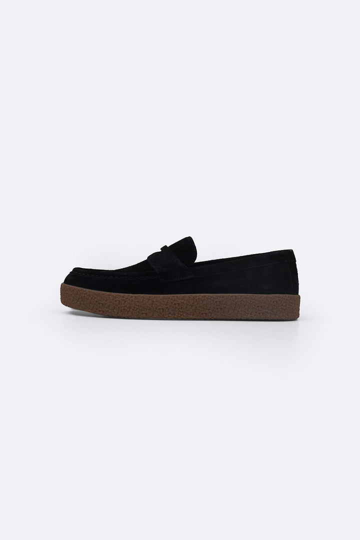 BLACK SUEDE PENNY FLATS