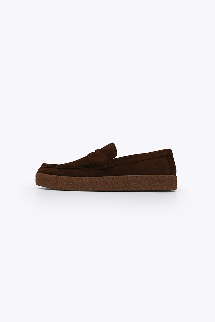 DARK BROWN SUEDE PENNY FLATS