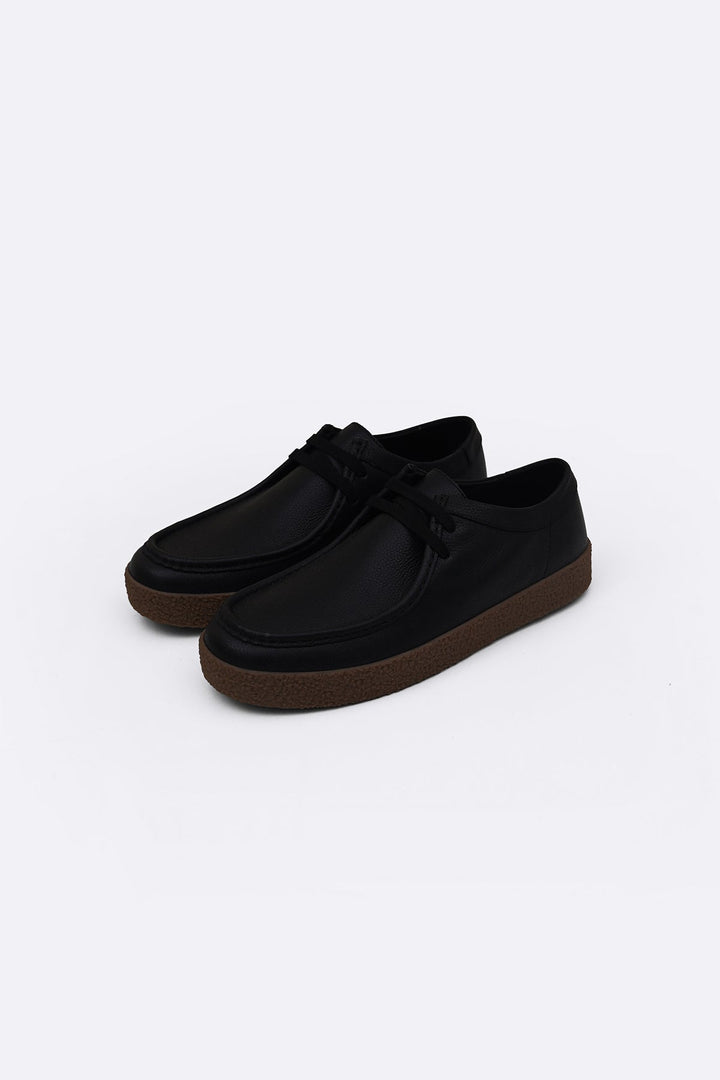 BLACK CASUAL MOC-TOE SHOES