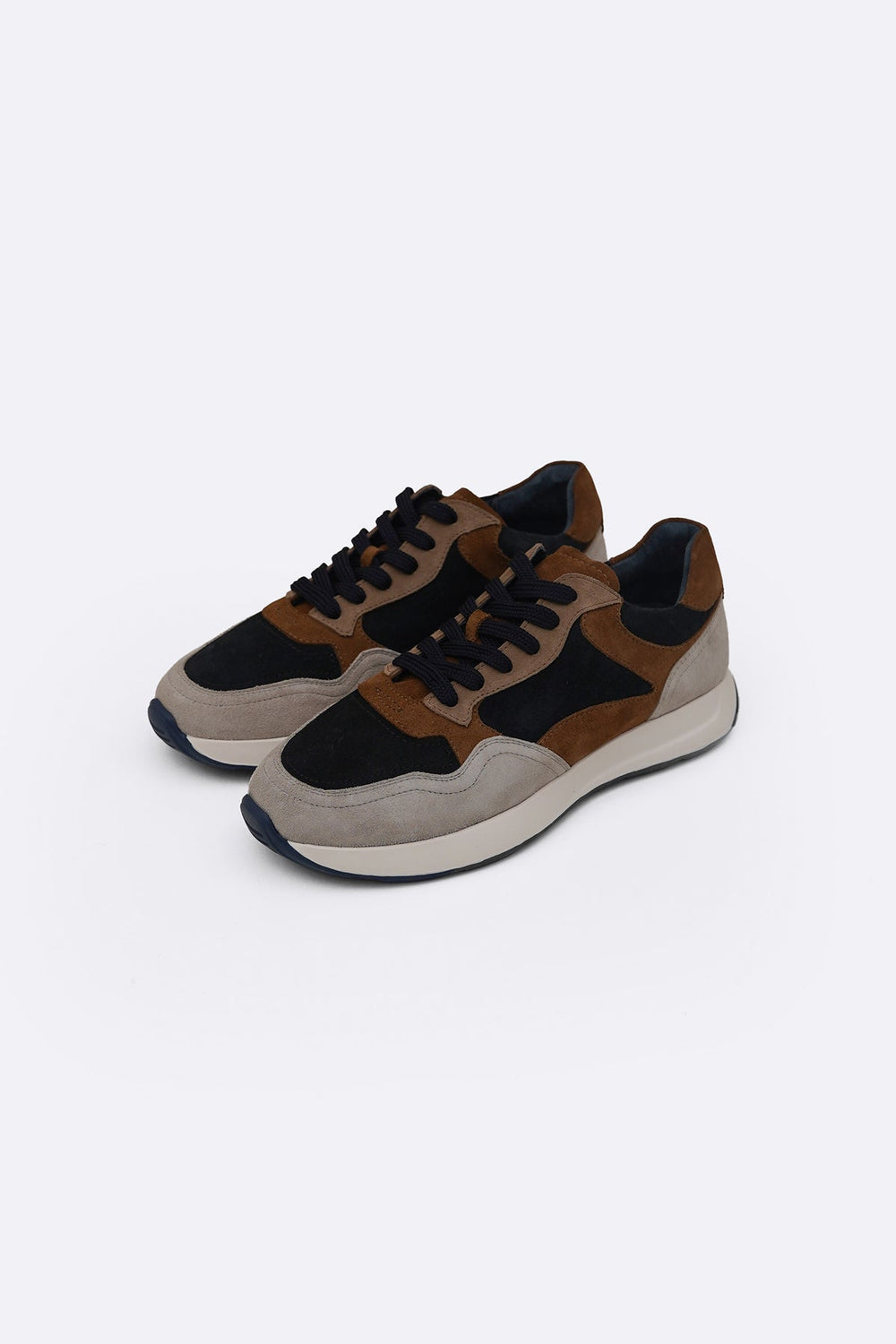 BROWN MULTI PANEL SUEDE SNEAKERS