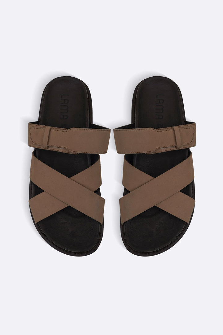 TAUPE STRAPPY CASUAL SLIDES