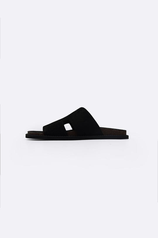 BLACK LEATHER CASUAL SLIDES