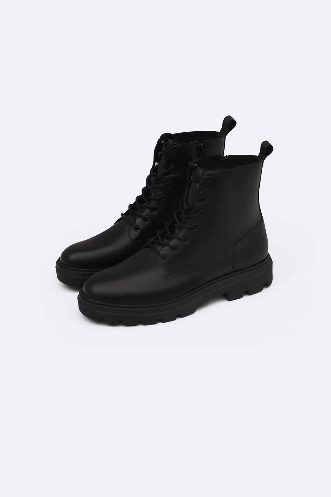 BLACK CHUNKY LEATHER BIKER BOOTS
