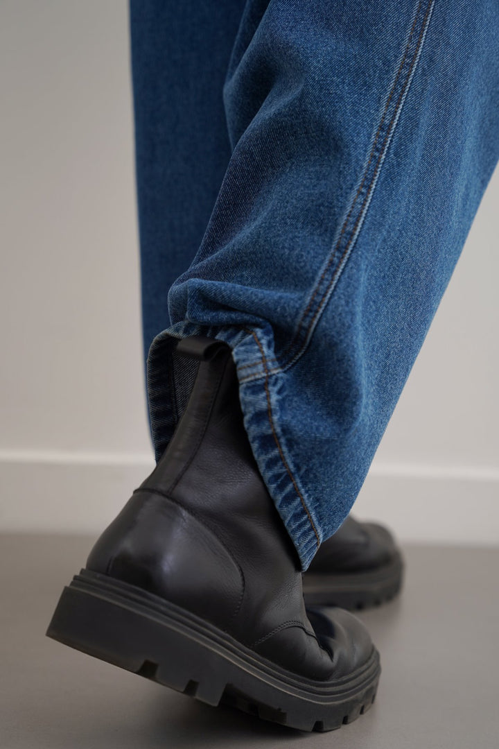 BLACK CHUNKY LEATHER BIKER BOOTS