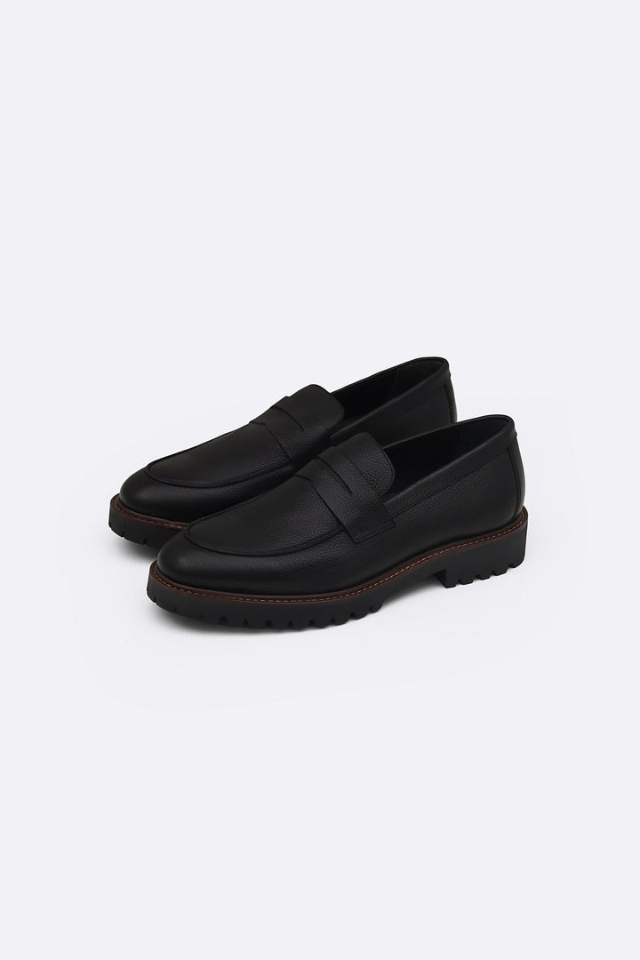 BLACK CHUNKY LEATHER LOAFERS