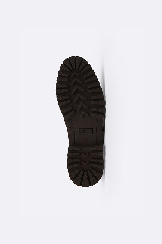 COFFEE CHUNKY LEATHER LOAFERS