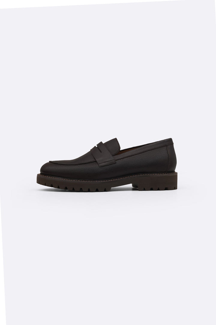 COFFEE CHUNKY LEATHER LOAFERS