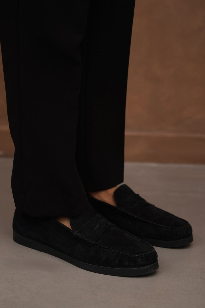BLACK GOAT SUEDE LEATHER LOAFERS