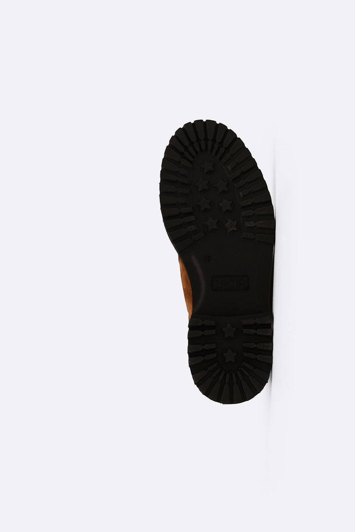 BROWN LEATHER MOC-TOE SHOES