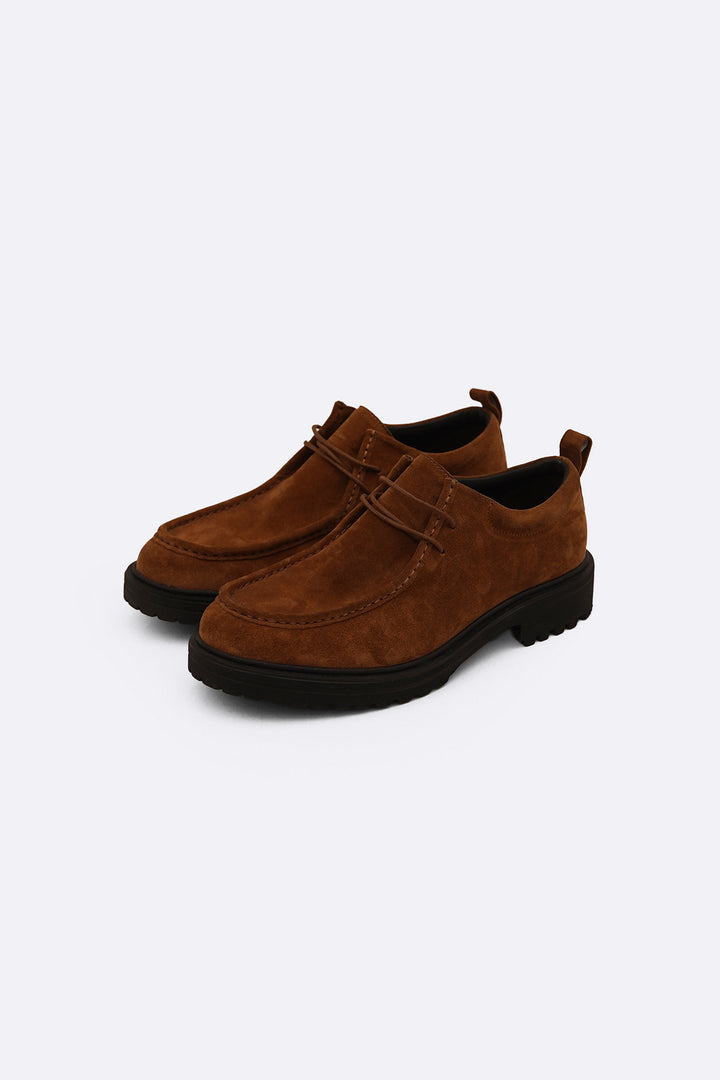 BROWN LEATHER MOC-TOE SHOES