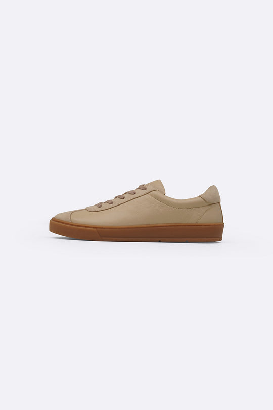 TAUPE LOW-TOP LEATHER SNEAKERS
