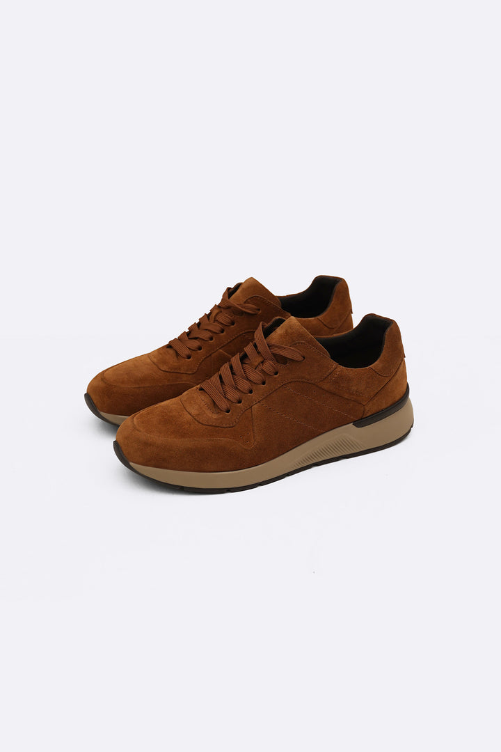 BROWN LACE-UP LEATHER SNEAKERS