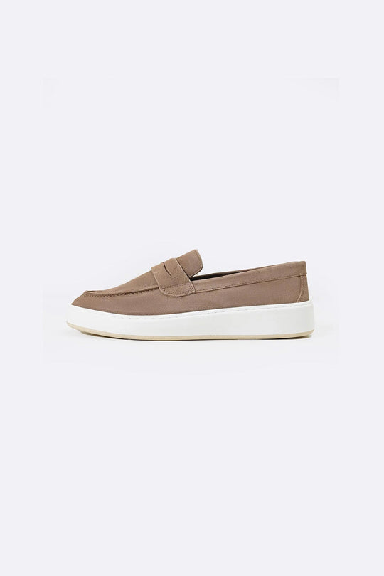 TAUPE SUEDE PENNY LOAFERS