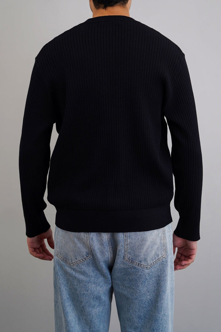 BLACK RIBBED HENLEY