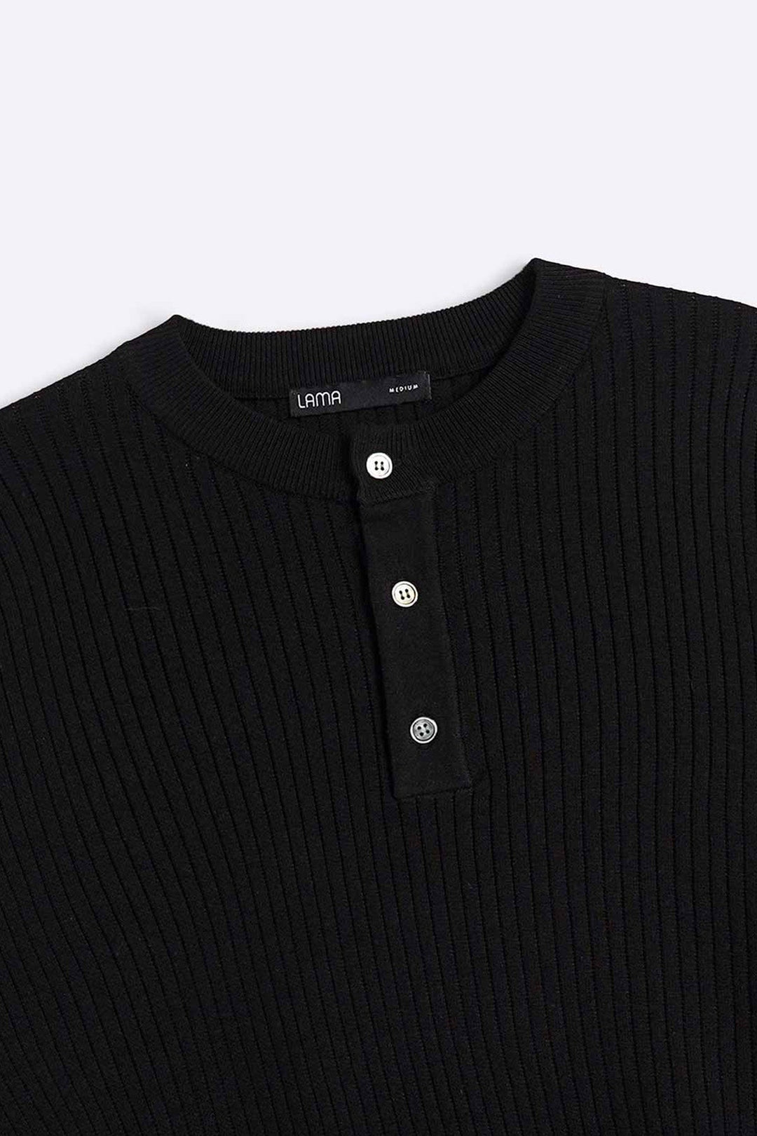 BLACK RIBBED HENLEY