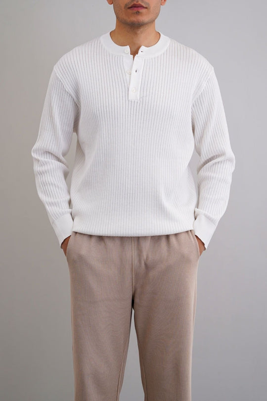 WHITE RIBBED HENLEY