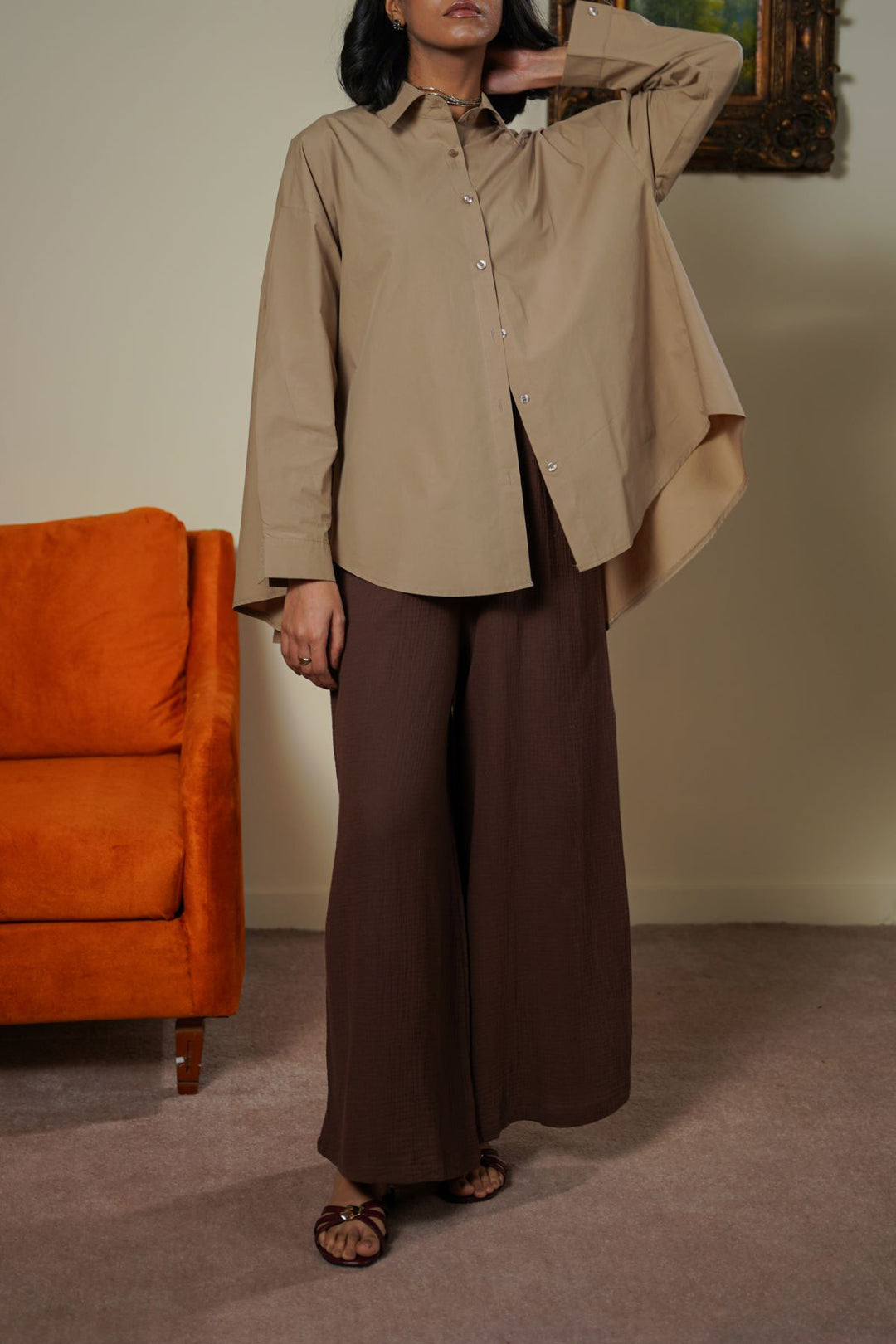 CHOCOLATE MUSLIN WIDE PANTS