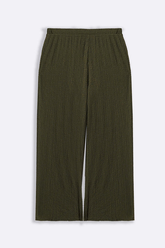 GREEN TEXTURED STRETCHY PANTS
