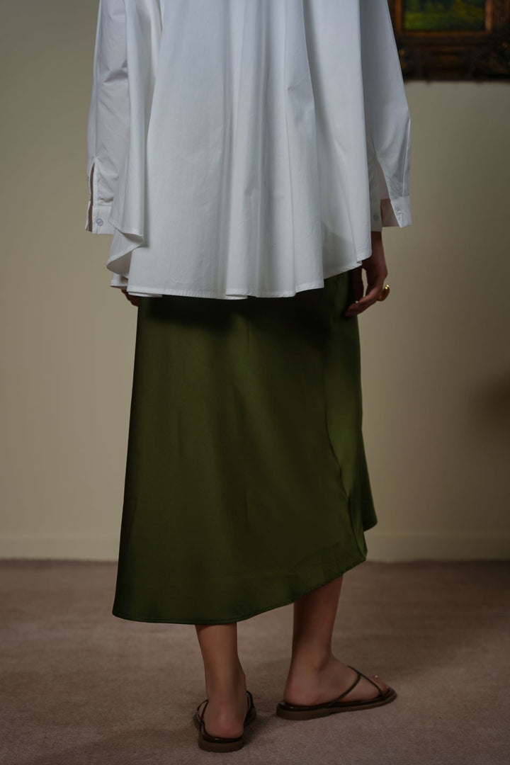 GREEN SATIN LONG SKIRT