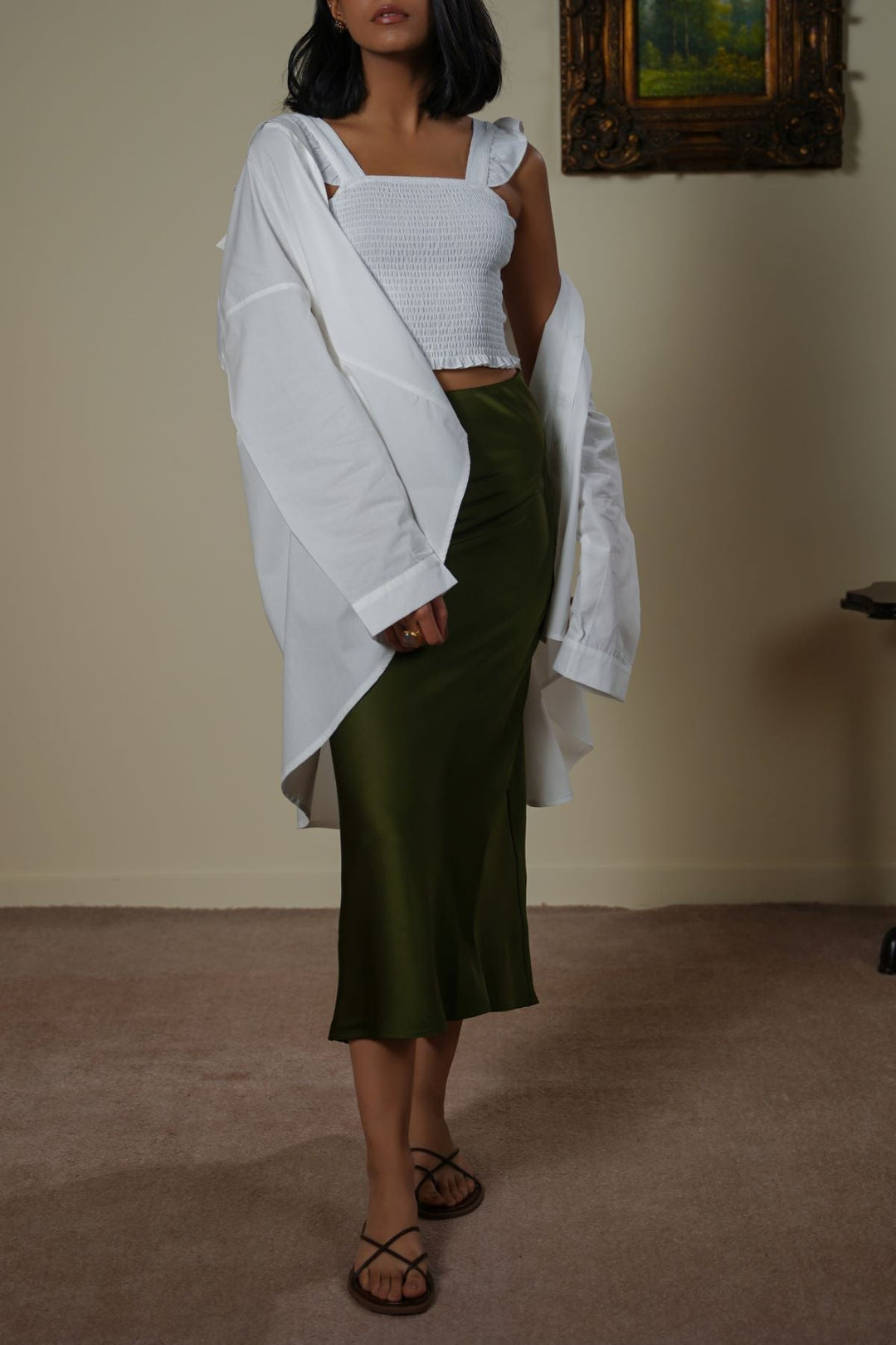 GREEN SATIN LONG SKIRT