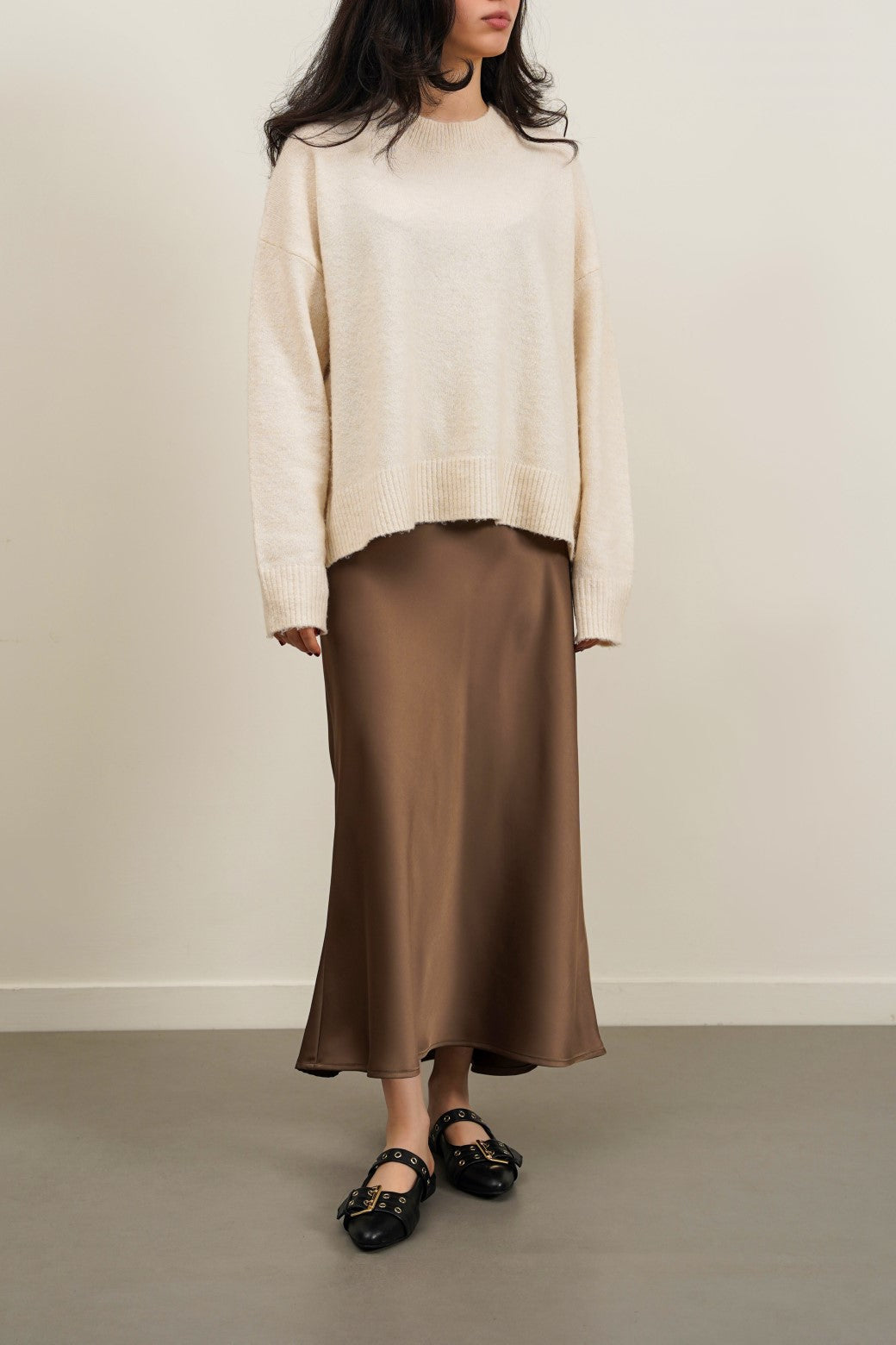 TAUPE SATIN LONG SKIRT