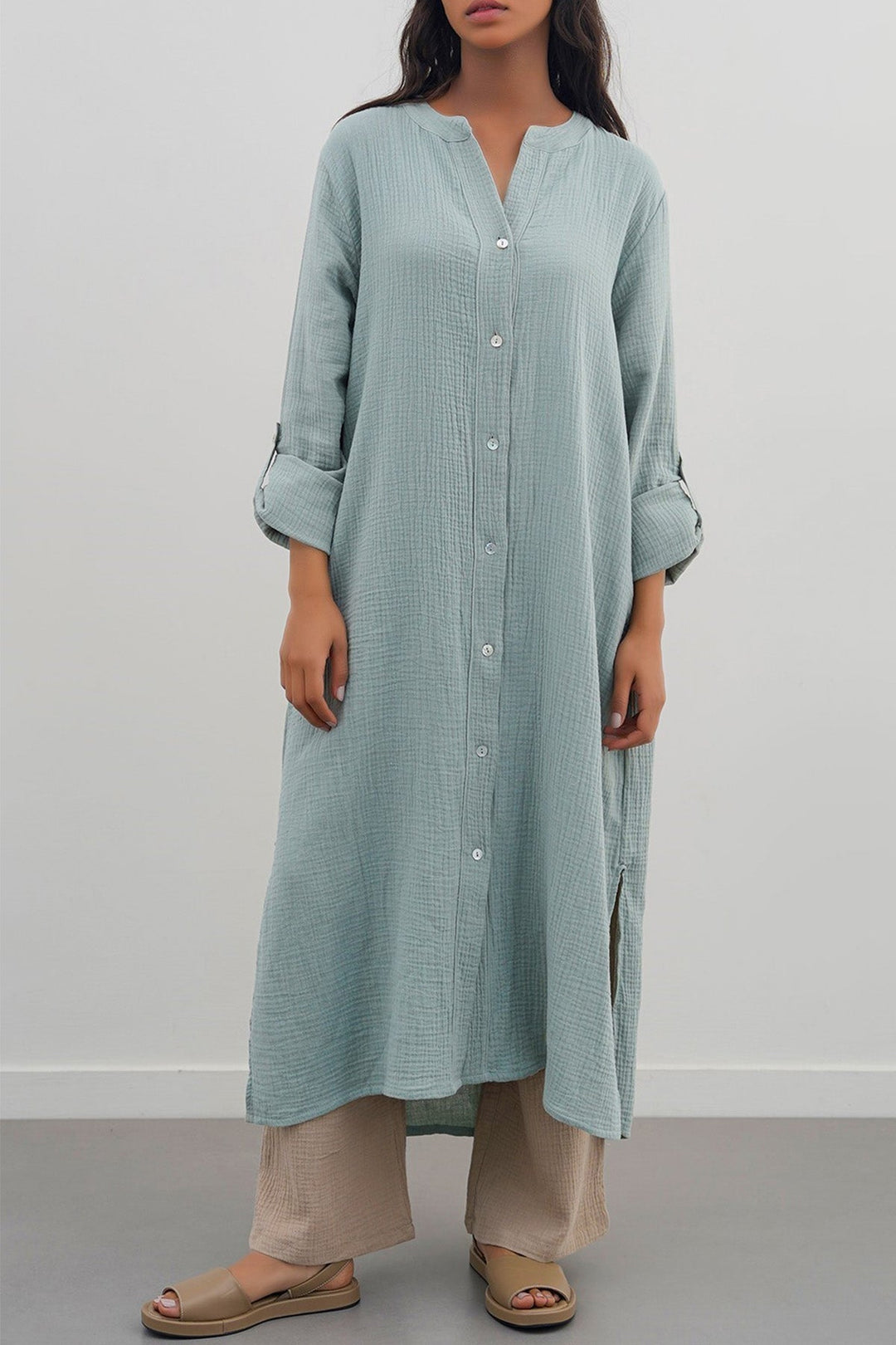 SEA GREEN LONG MUSLIN TUNIC