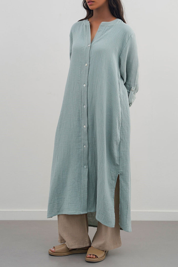 SEA GREEN LONG MUSLIN TUNIC