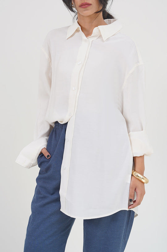 CREAM STONE WASH BUTTON DOWN