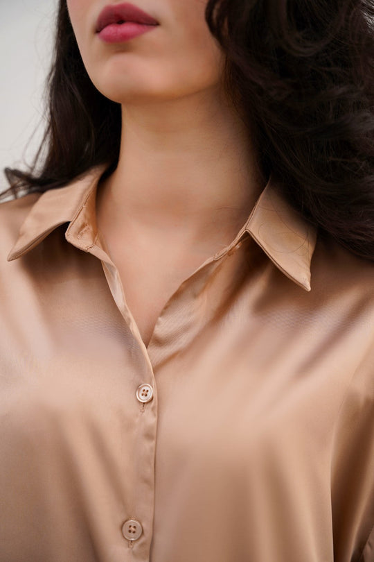 BEIGE BASIC SILK SHIRT