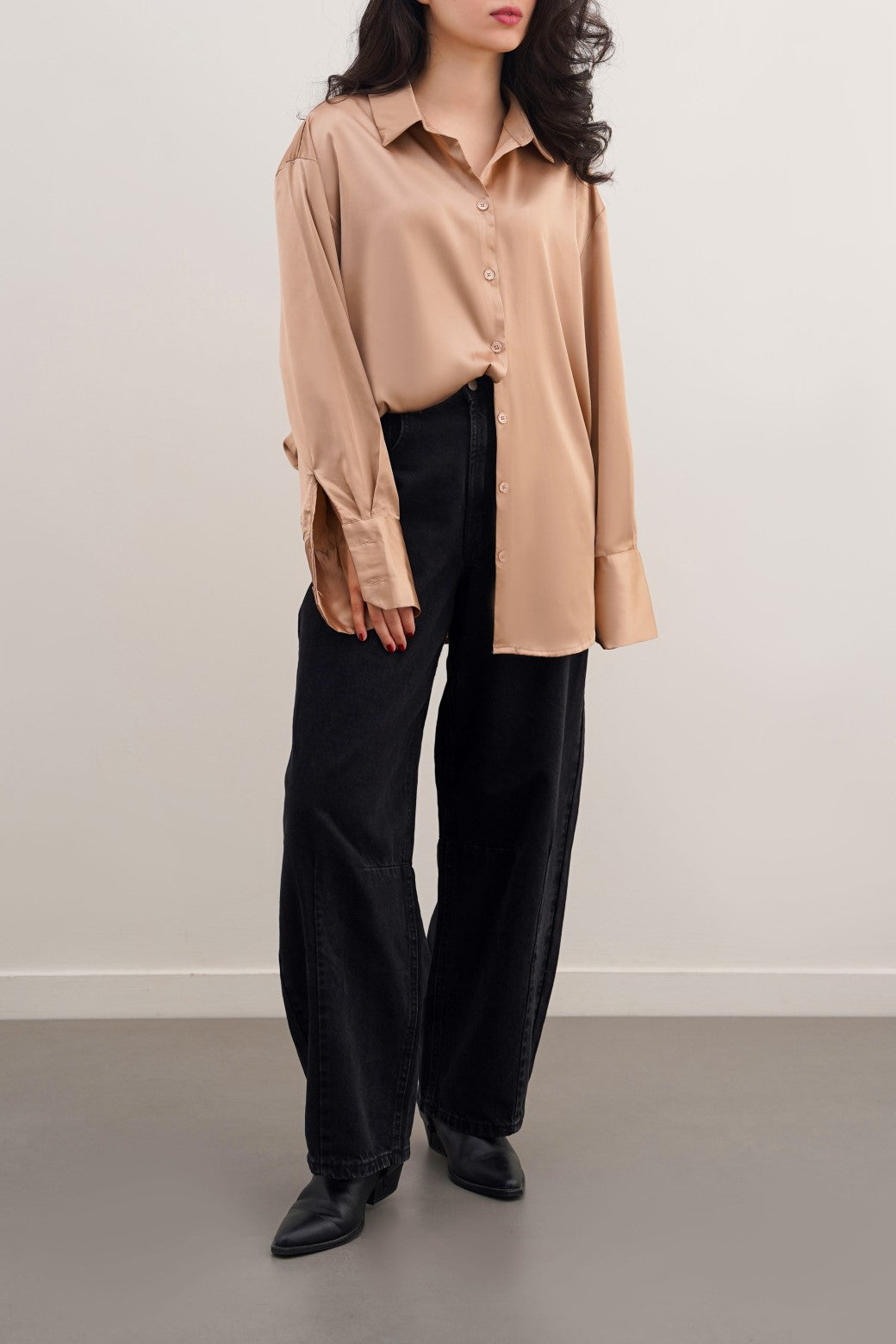 BEIGE BASIC SILK SHIRT