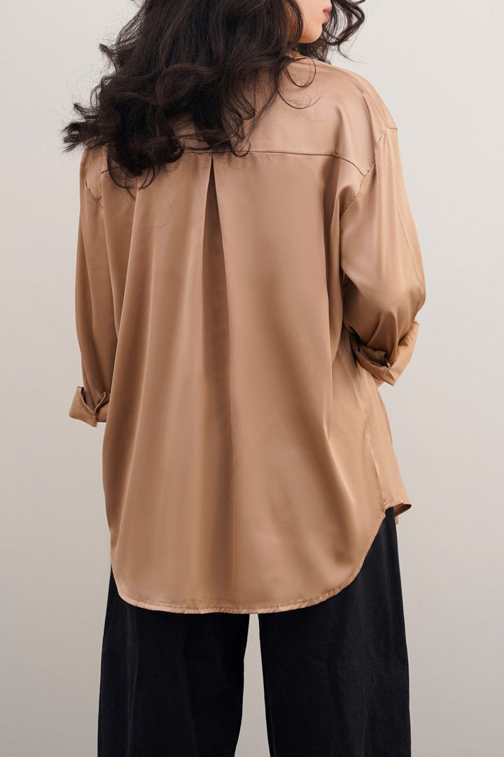 BEIGE BASIC SILK SHIRT
